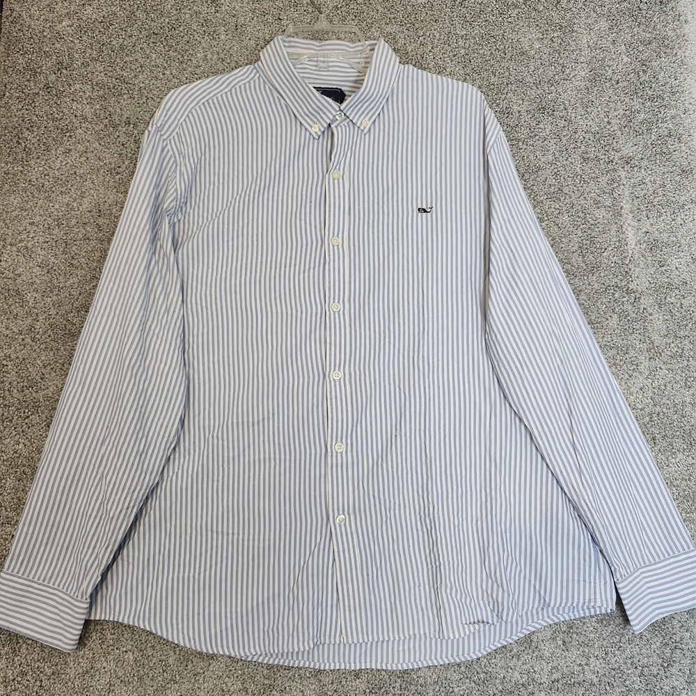 Vineyard Vines Shirt Mens 2XL Blue White Striped Slim Fit Whale Button Down